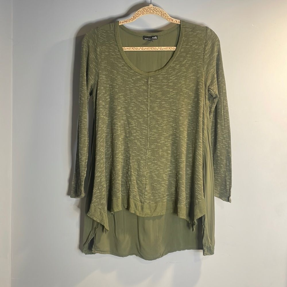 Olive Green High Low Long Sleeve Top